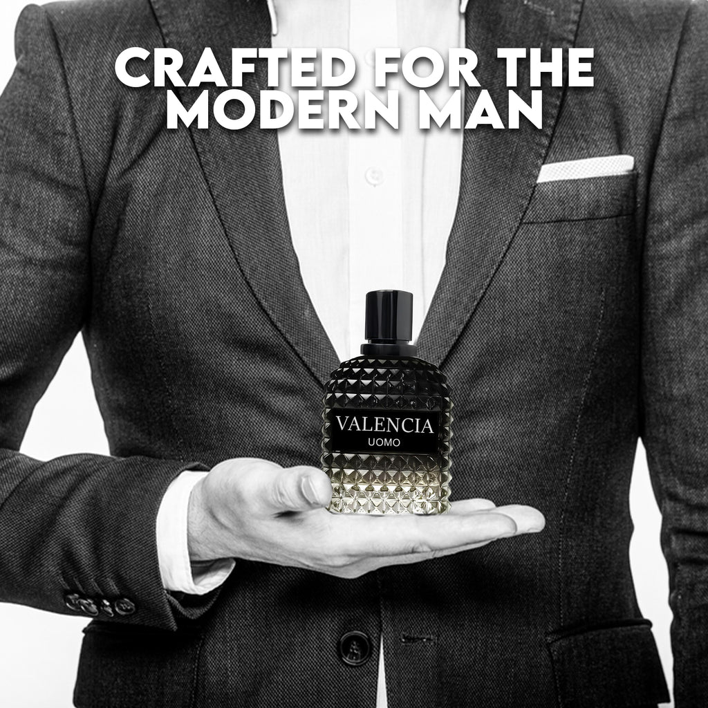 Valencia UOMO for Men Eau De Parfum - Woody Aromatic Fragrance - Floral Twist Blended with a Cool Facet of Mineral Notes & Salt - Edgy yet Masculine Scent - Cologne or Everyday Use - 100ml Bottle