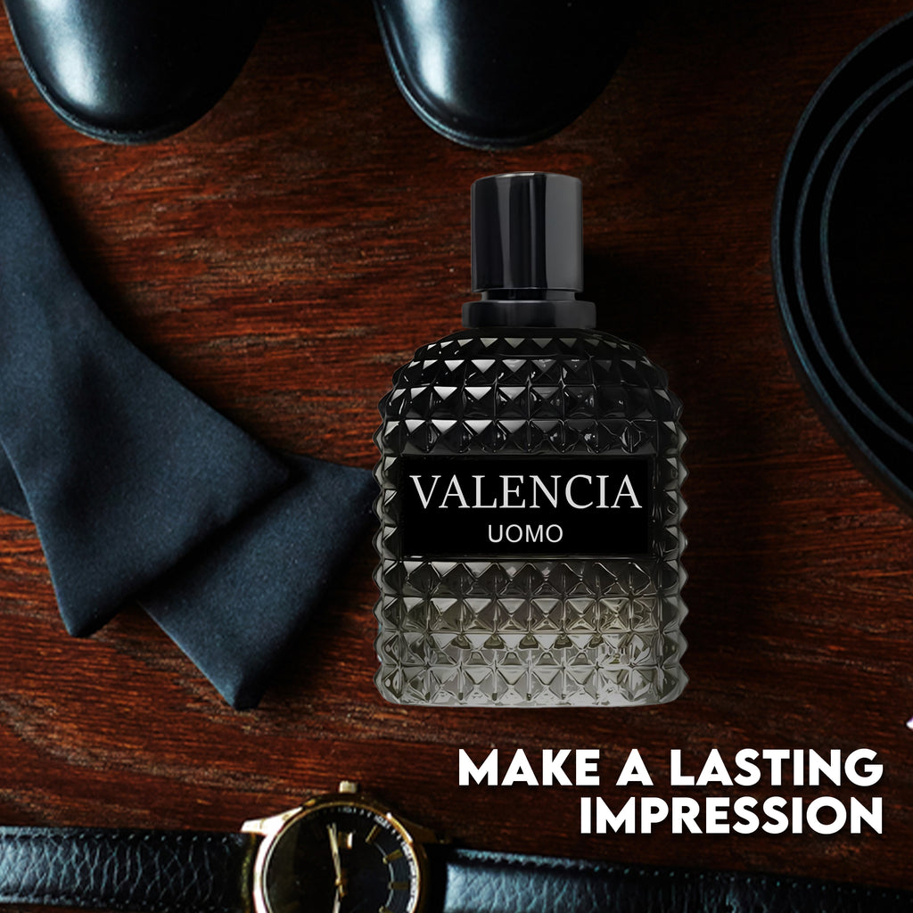 Valencia UOMO for Men Eau De Parfum - Woody Aromatic Fragrance - Floral Twist Blended with a Cool Facet of Mineral Notes & Salt - Edgy yet Masculine Scent - Cologne or Everyday Use - 100ml Bottle